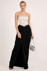 Strapless Lace-Paneled Gown