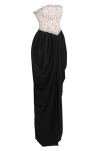 Strapless Lace-Paneled Gown
