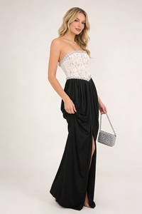 Strapless Lace-Paneled Gown