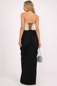Strapless Lace-Paneled Gown