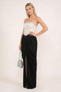 Strapless Lace-Paneled Gown