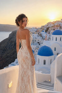 Strapless Lace Corset Two Piece Dress in White