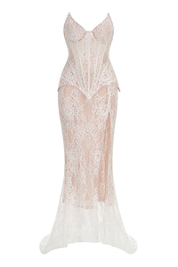 Strapless Lace Corset Two Piece Dress in White