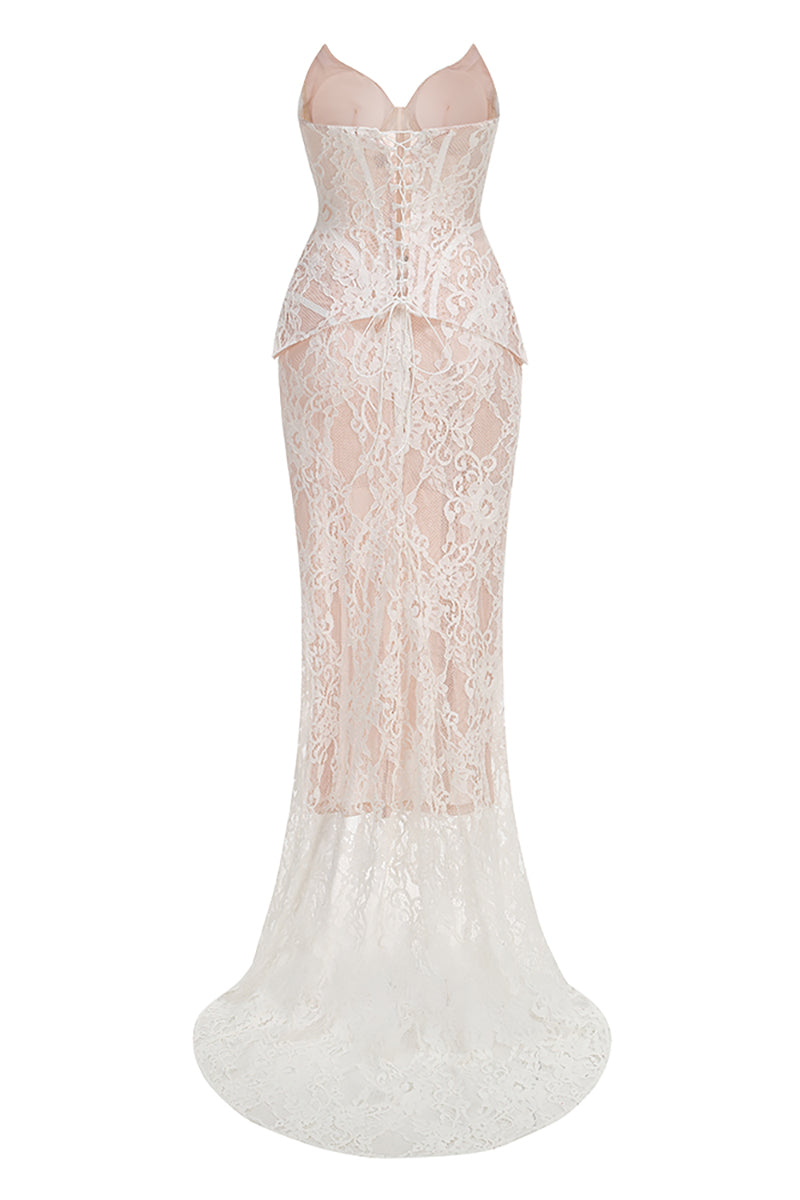Strapless Lace Corset Two Piece Dress in White