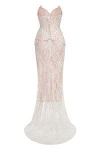 Strapless Lace Corset Two Piece Dress in White