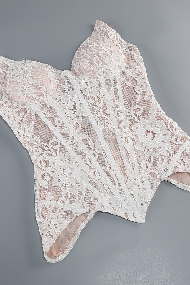 Strapless Lace Corset Two Piece Dress in White
