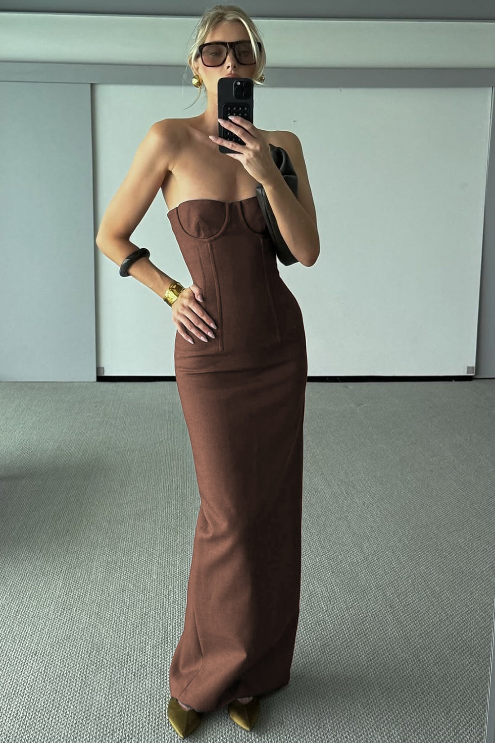 Strapless Linear Suiting Maxi Dress