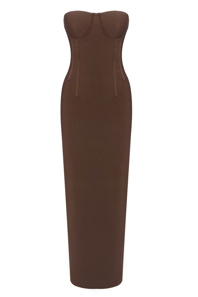 Strapless Linear Suiting Maxi Dress