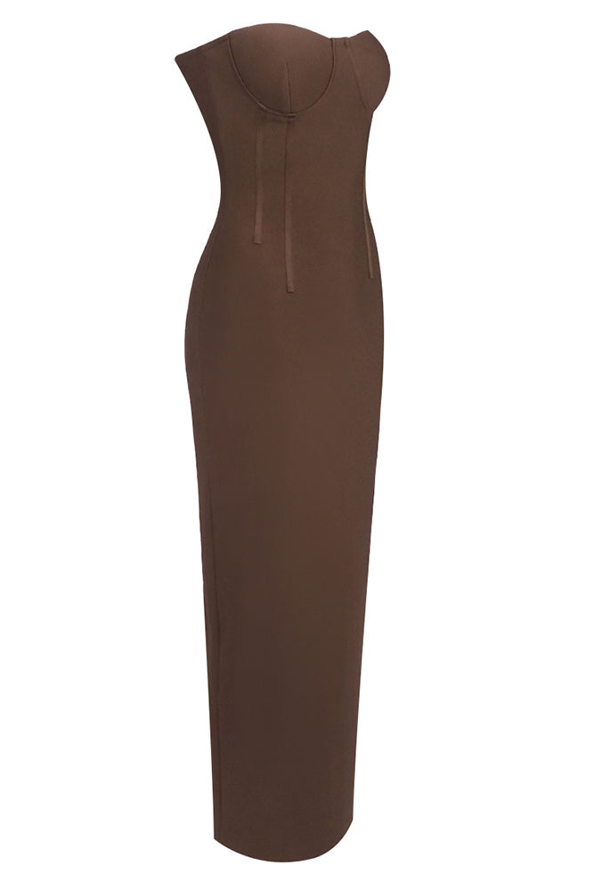 Strapless Linear Suiting Maxi Dress