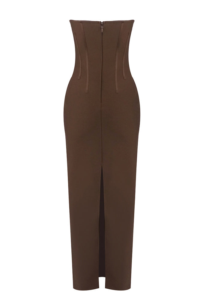 Strapless Linear Suiting Maxi Dress