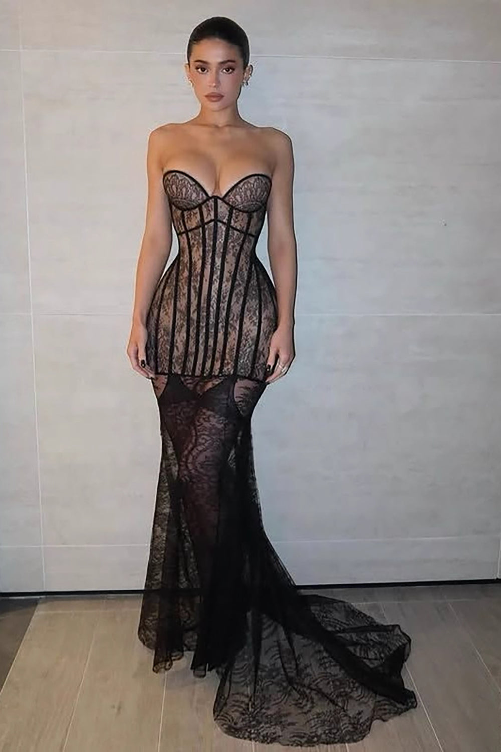 Strapless Long Lace Corset Dress