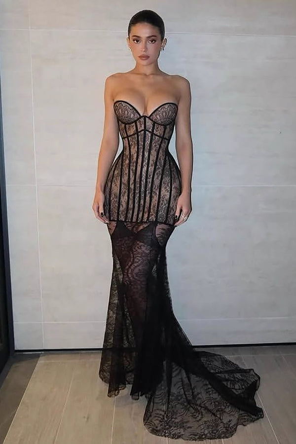 Strapless Long Lace Corset Dress