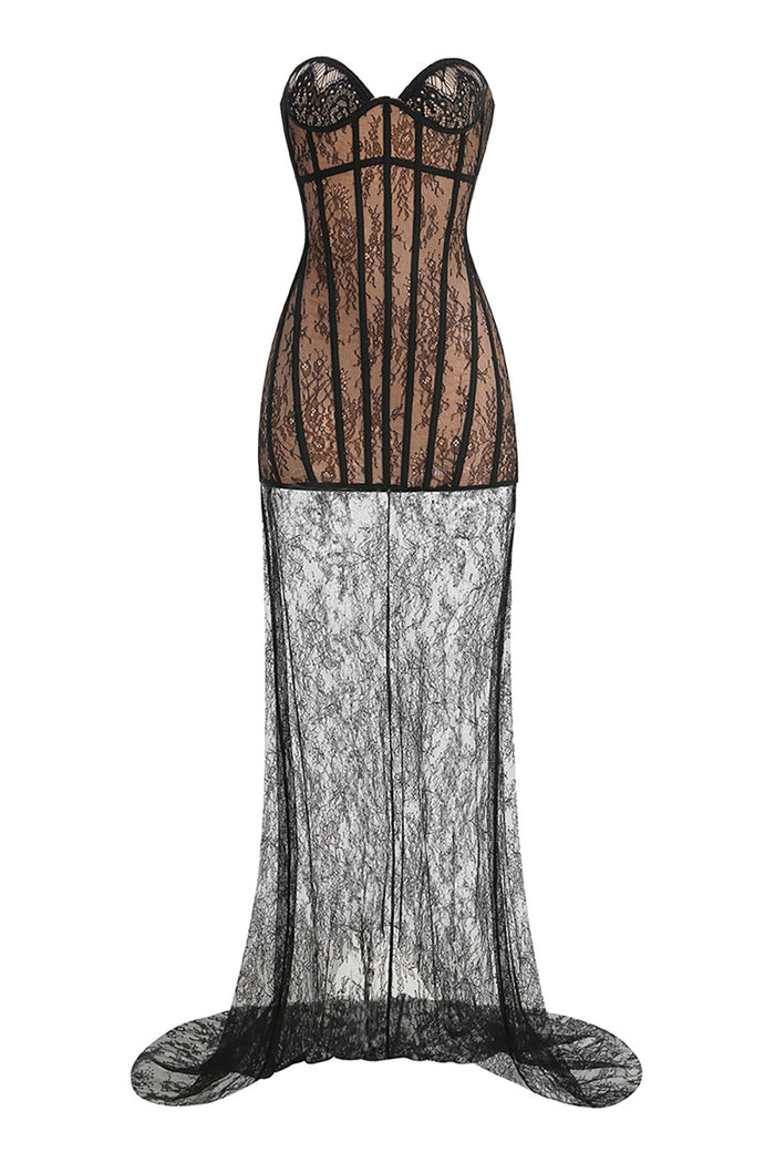 Strapless Long Lace Corset Dress