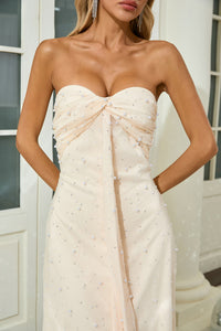 Strapless Pearl Crystal Gown