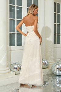 Strapless Pearl Crystal Gown