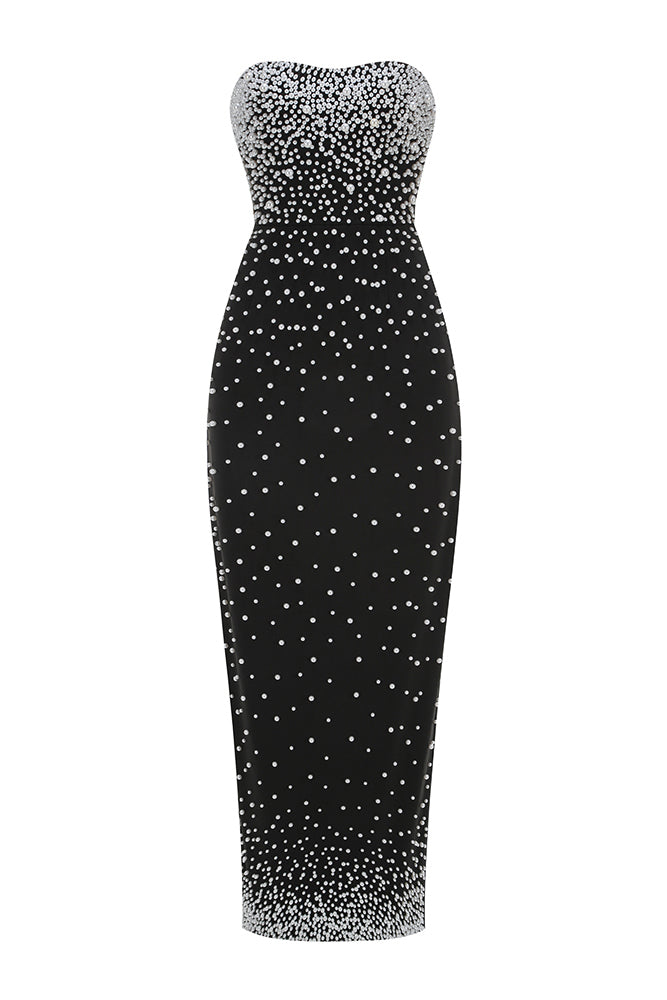 Strapless Pearl Embellished Maxi Dress