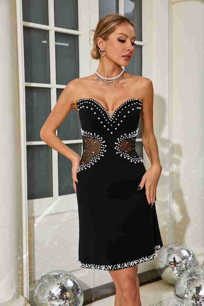 Strapless Pearl Mesh A-Line Dress