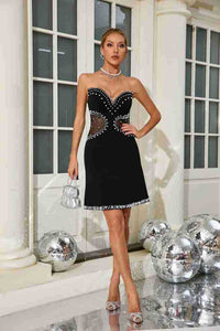 Strapless Pearl Mesh A-Line Dress