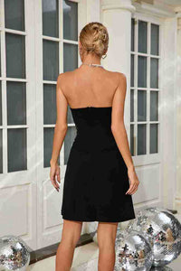 Strapless Pearl Mesh A-Line Dress