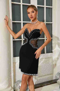 Strapless Pearl Mesh A-Line Dress