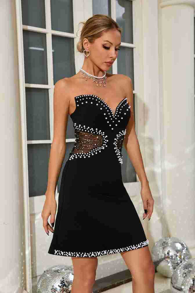 Strapless Pearl Mesh A-Line Dress