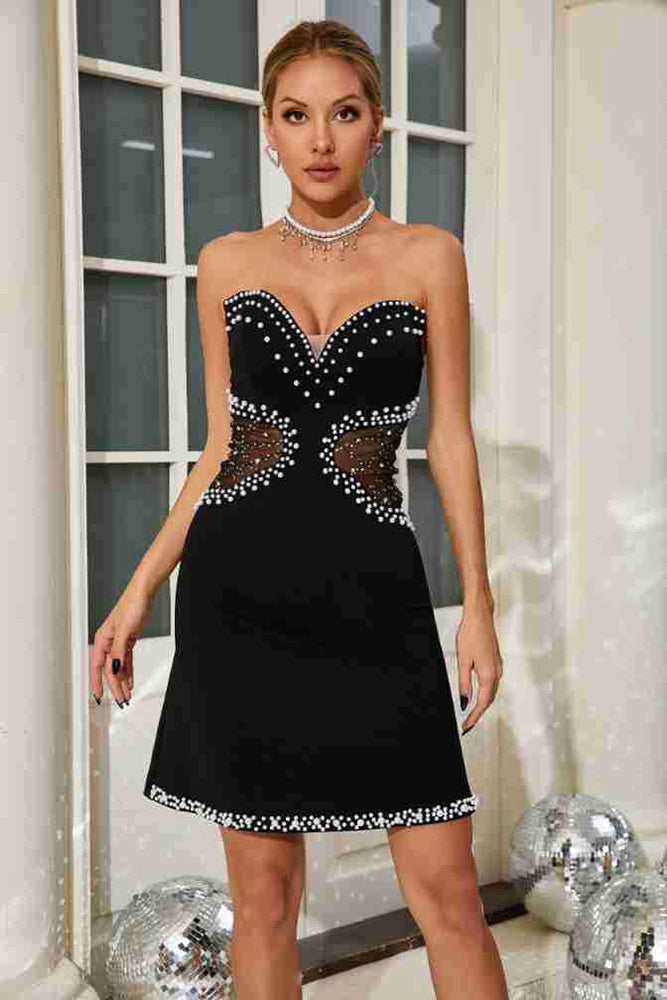 Strapless Pearl Mesh A-Line Dress