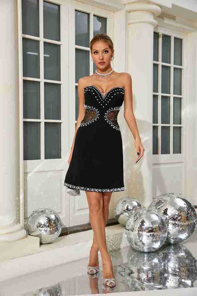 Strapless Pearl Mesh A-Line Dress