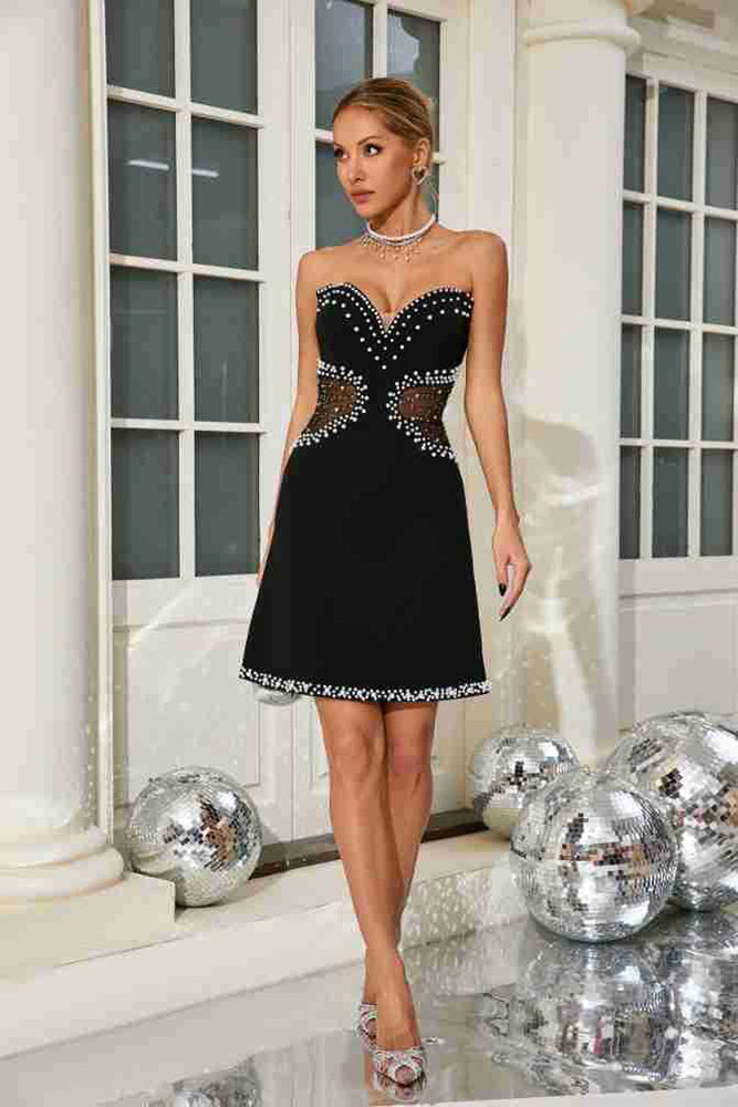 Strapless Pearl Mesh A-Line Dress