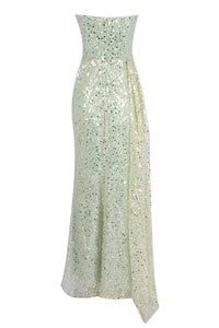 Strapless Pearl Sparkle Highly Slit Gown