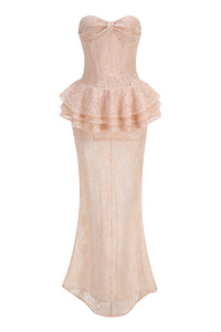 Strapless Peplum Maxi Dress in Nude