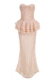 Strapless Peplum Maxi Dress in Nude