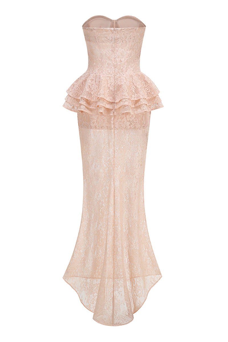 Strapless Peplum Maxi Dress in Nude