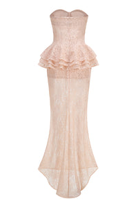 Strapless Peplum Maxi Dress in Nude