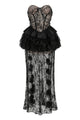 Strapless Petal Embroidered Lace Maxi Dress in Black