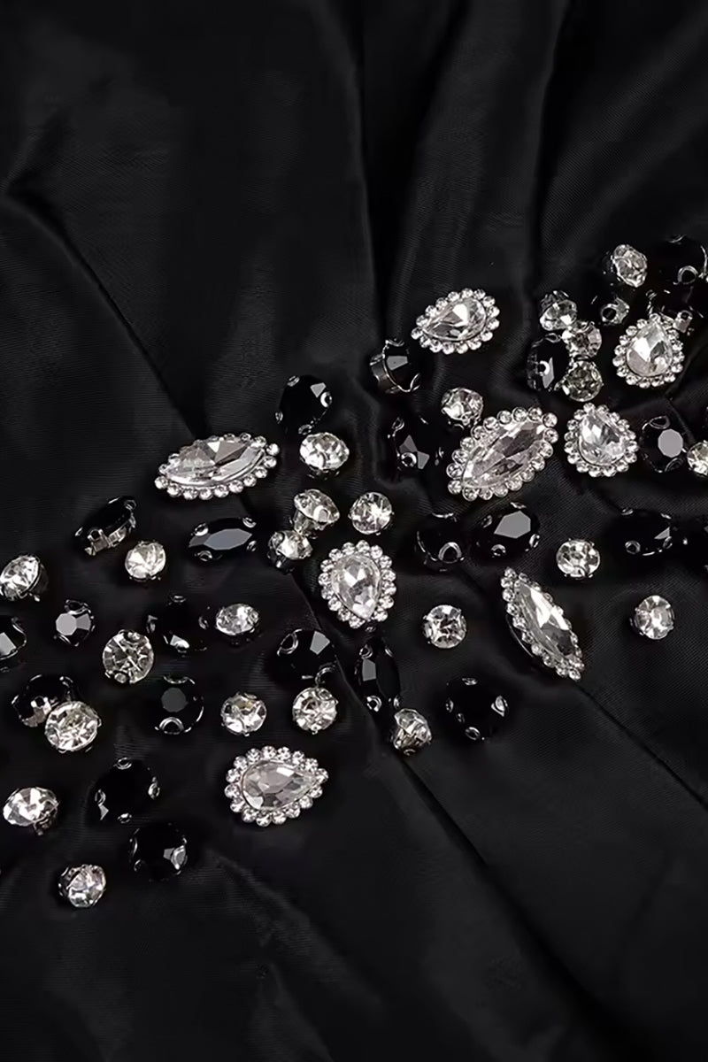 Strapless Rhinestone Slit Gown With Gloves