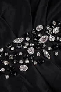 Strapless Rhinestone Slit Gown With Gloves