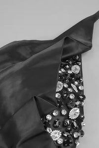 Strapless Rhinestone Slit Gown With Gloves