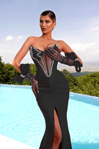 Strapless Rhinestone Velvet Gown