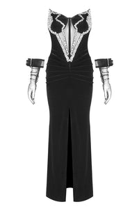 Strapless Rhinestone Velvet Gown