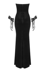 Strapless Rhinestone Velvet Gown