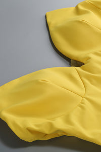 Strapless Ruffle Asymmetrical Maxi Dress in Yellow