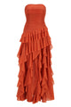 Strapless Ruffled Corset Maxi Dress in Orange