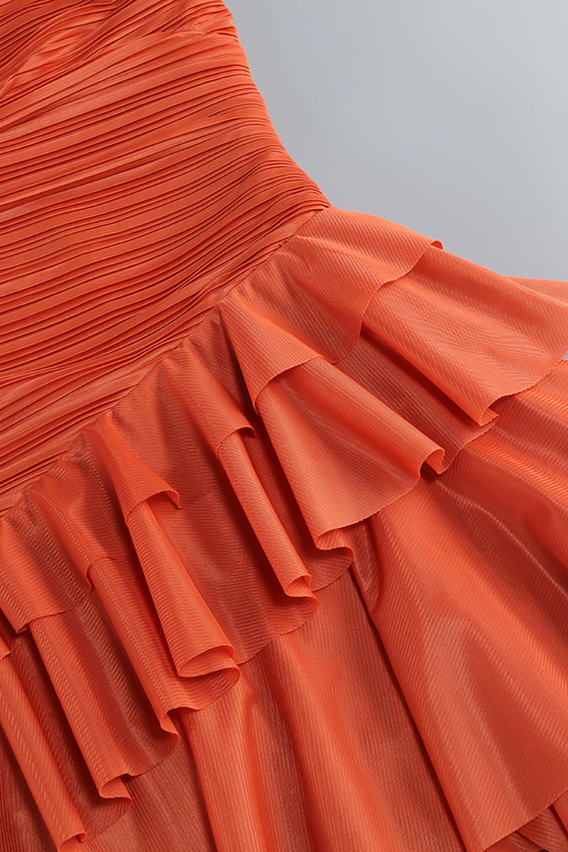 Strapless Ruffled Corset Maxi Dress in Orange