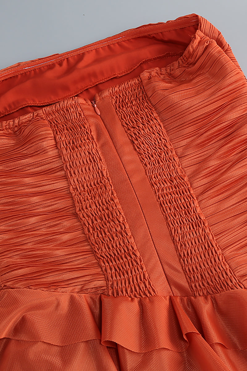 Strapless Ruffled Corset Maxi Dress in Orange