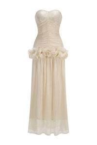 Strapless Ruffled Pleated Maxi Dress
