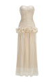 Strapless Ruffled Pleated Maxi Dress