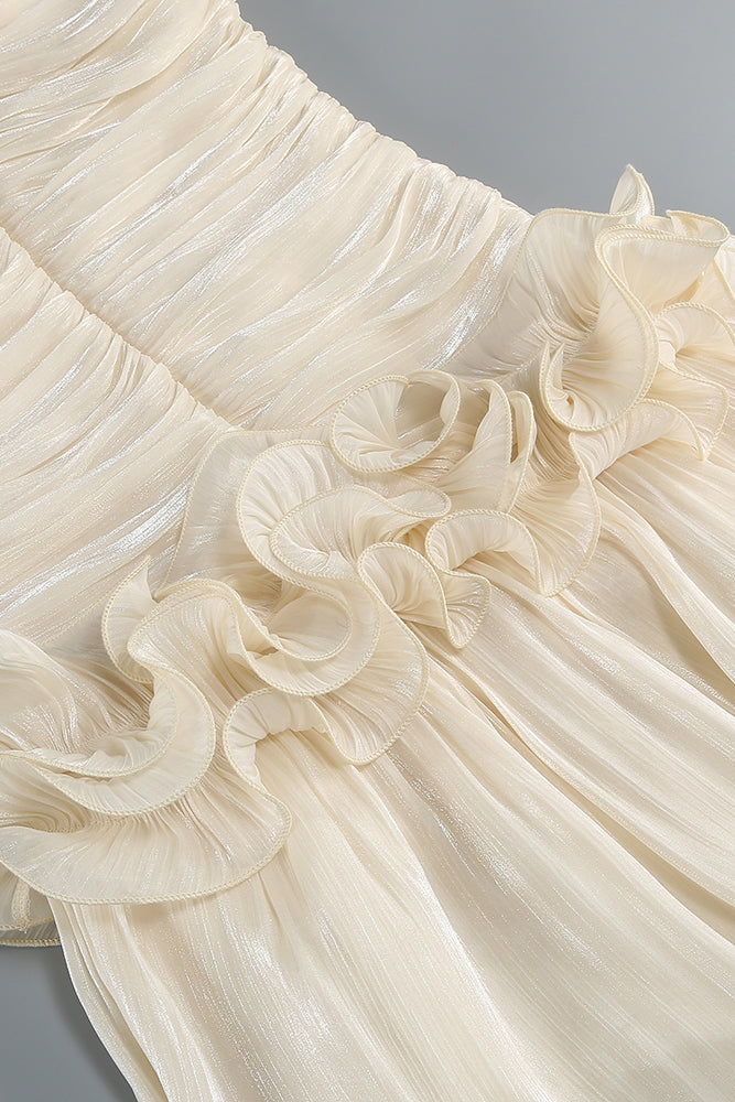 Strapless Ruffled Pleated Maxi Dress