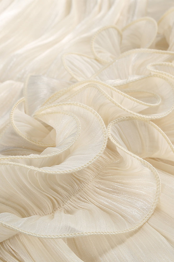 Strapless Ruffled Pleated Maxi Dress