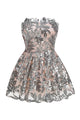 Strapless Seqiun Floral-embroidered Mini Dress in Silver