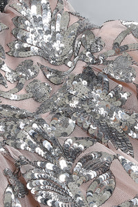 Strapless Seqiun Floral-embroidered Mini Dress in Silver